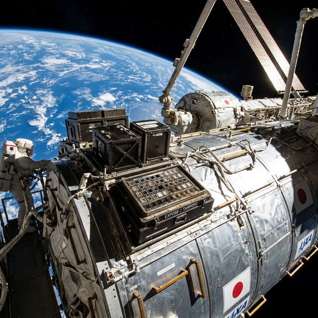 International Space Station experiment trays showing microbial samples exposed to space