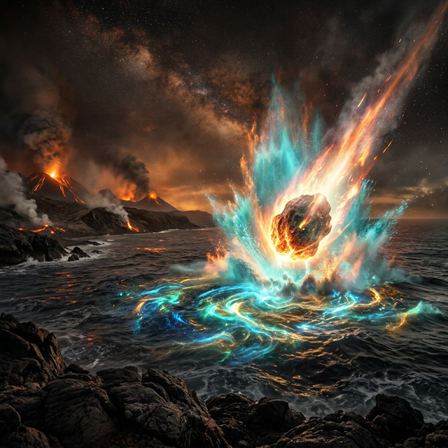 Primitive Earth receiving the cosmic gift